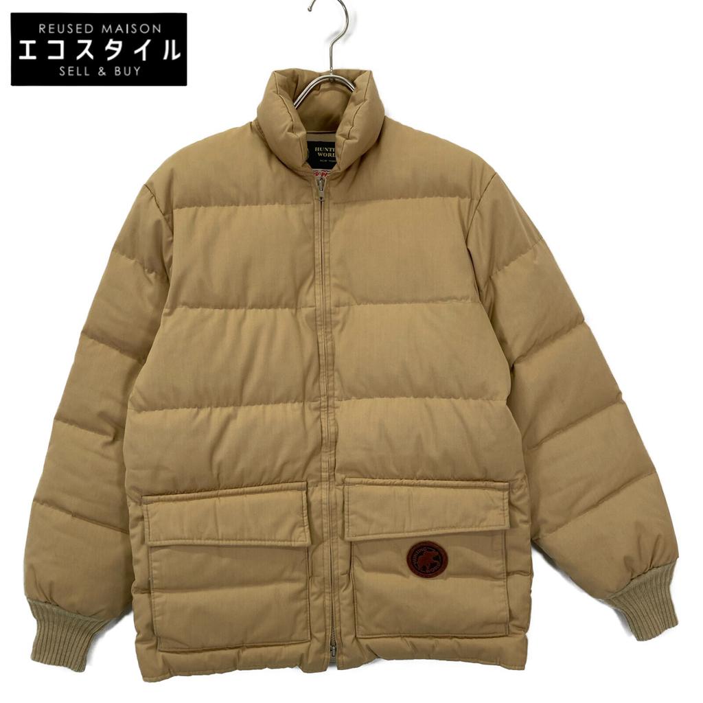 HUNTING WORLD 44004TA Beige Leather Logo Patch Sleeve Ribbed Down Jacket Jacket 38 beigeUsed