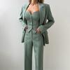 2025 Spring Europe, America, Amazon Cross-border Women's Clothing Commuting Versatile Temperament Skinny Solid Color Suit Three-piece Set