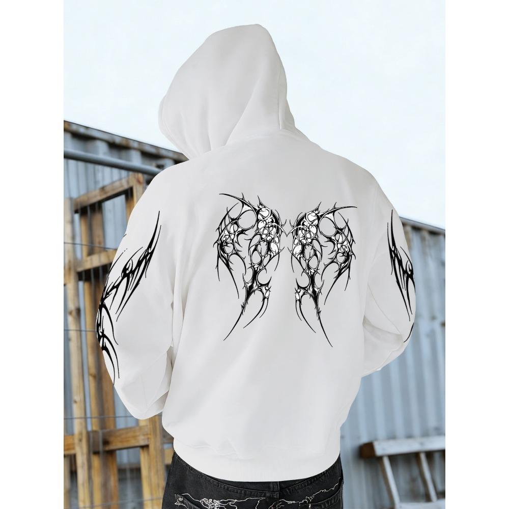 Autumn and Winter Men's Retro Style Fashion Designer Street Wear Printed Dark Gothic Hooded Sweatshirt, Suitable for Daily Street Fashion
