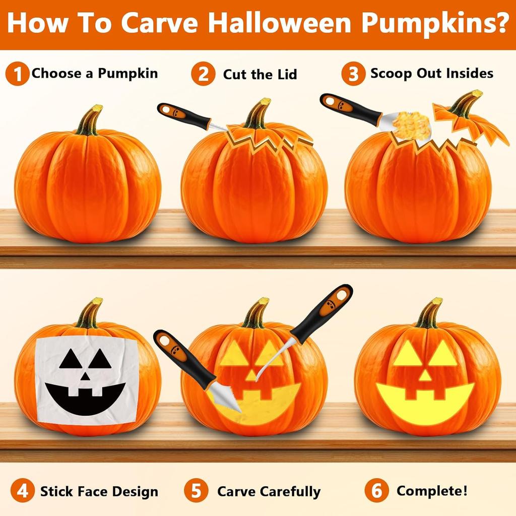 Tavolozza Fine Arts Professional Pumpkin Carving Kit, 26 PCS Heavy Duty Stainless Steel Tools with 9 Knives, Saw & Scoop, Halloween Carving Set with