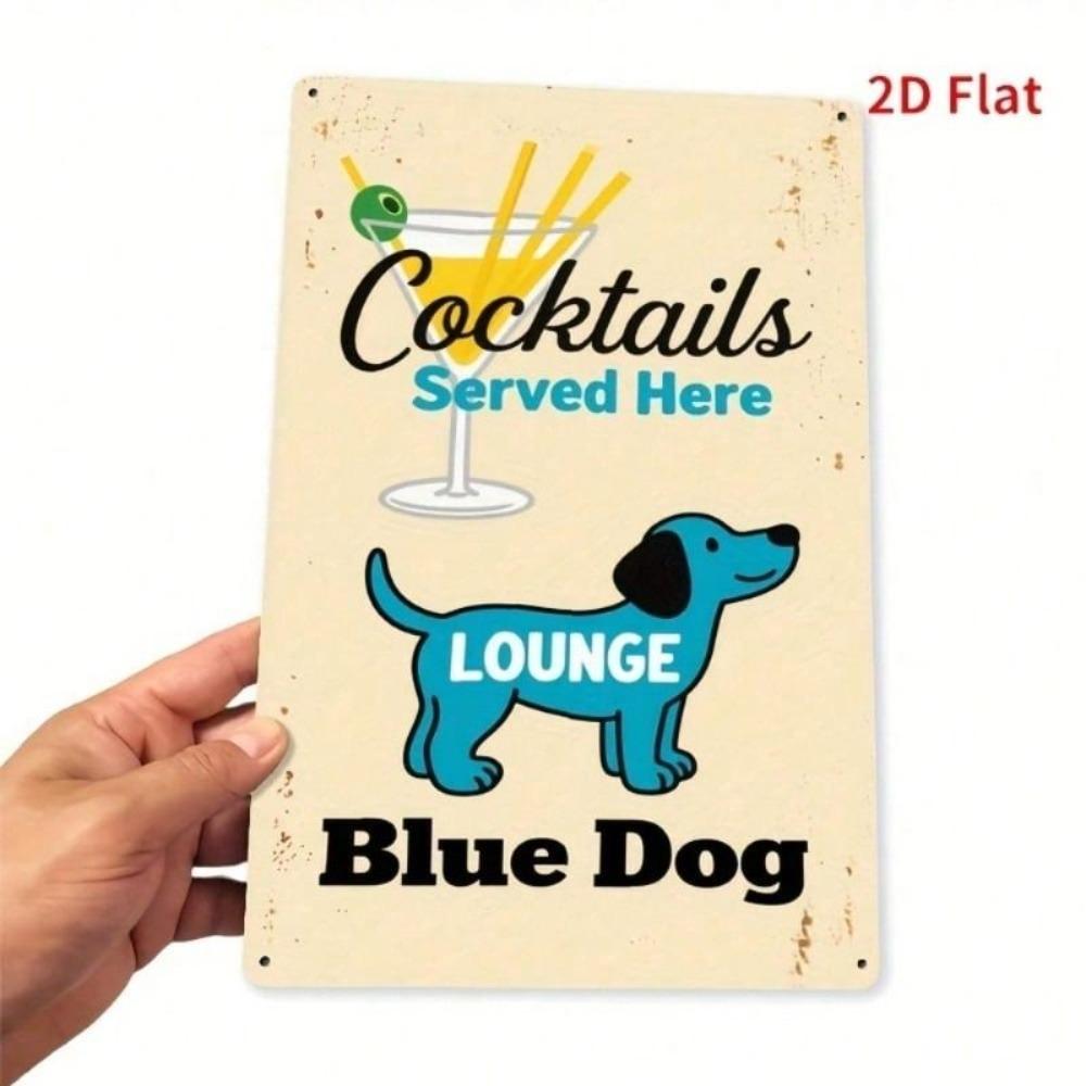 Blue Dog Metal Wall Art Vintage Tin Sign Retro Bar Cafe Decor