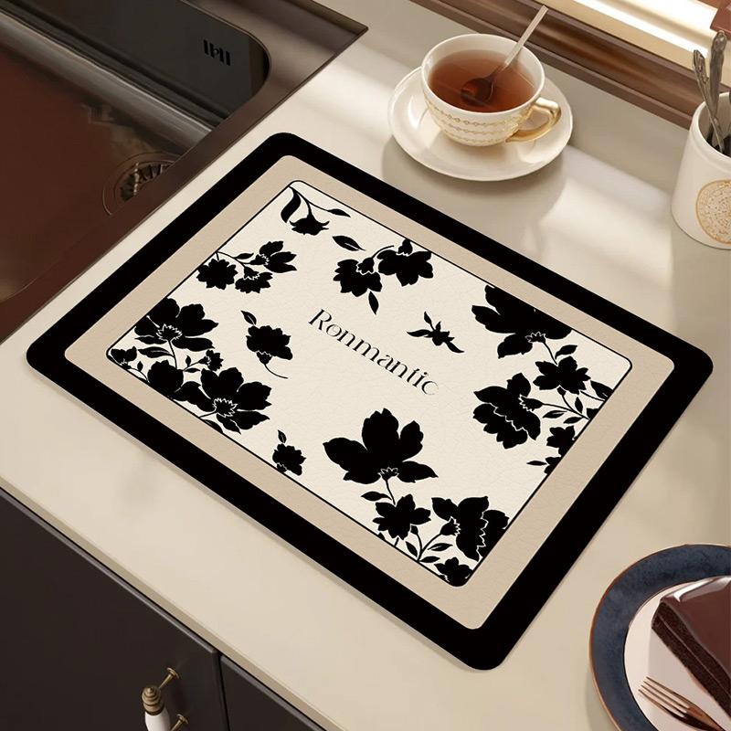 Kitchen Drain Mat Countertop Diatom Mud Absorbent Mat Dishes Water Control Mat Coffee Mat Desktop Insulation Tea Mat