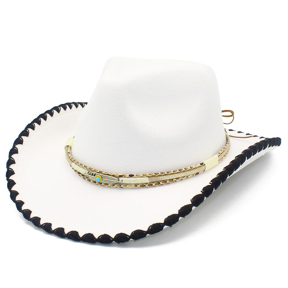 European and American style contrasting colors warped edge western cowboy hat big eaves thickened jazz hat popular top hat woolen hat