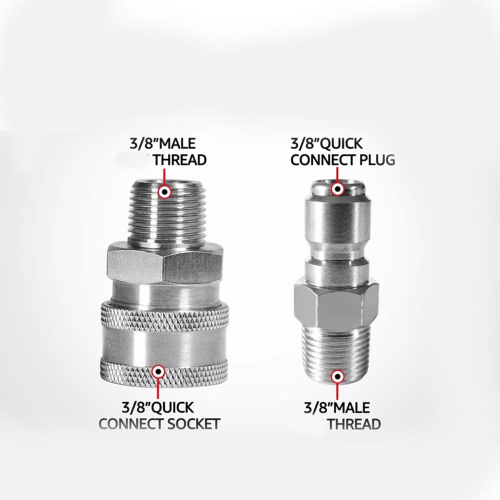 3/8 Inch Stainless Steel Male and Female Quick Connector Kit Pressure Washer Adapter Set Quick Connector Plug Male Nipples