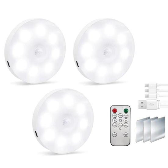 3/6 ks nočních světel dobíjecích pod osvětlením skříně 200mAh baterie pohybový senzor osvětlení skříně s dálkovým ovládáním 3 barevné teploty puková světla
