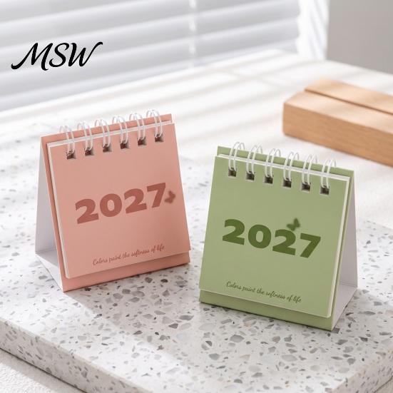 Morandi Color Table Calendar Mini Desk 2027, Jan. 2027 to Dec. Standing Flip Small Vertical Desktop Calendar, 12 Monthly Planner with Twin-Wire