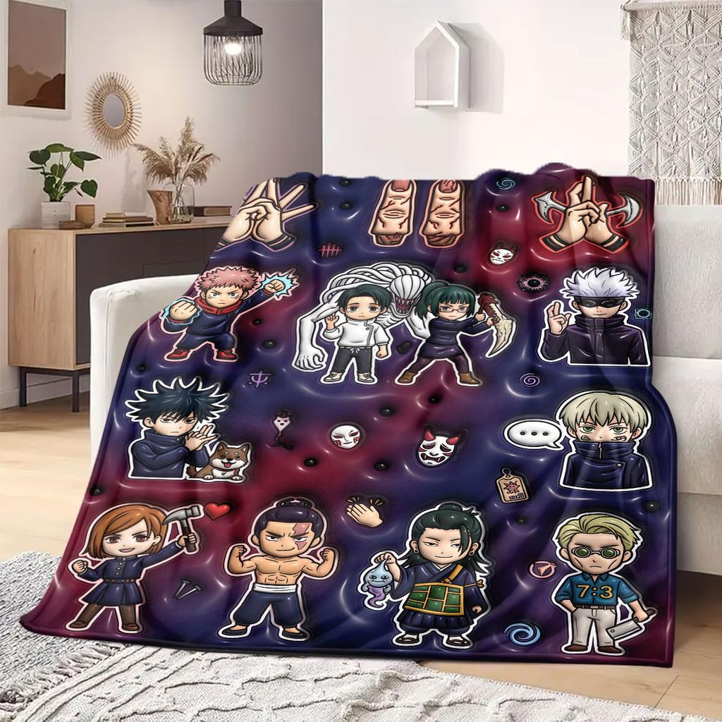 Jujutsu Kaisen Superb Cartoon Flannel Blanket, Printed Artistic Throw for Couch, Soft Home Decor, Picnic Travel Blanket_LIAN