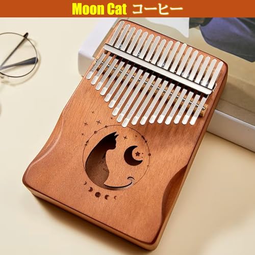 NOELAMOUR 17-Key Wooden Kalimba with Cute Cat Design, Perfect for Beginners, Thumb Piano, or Finger Piano (MoonCat Coffee)