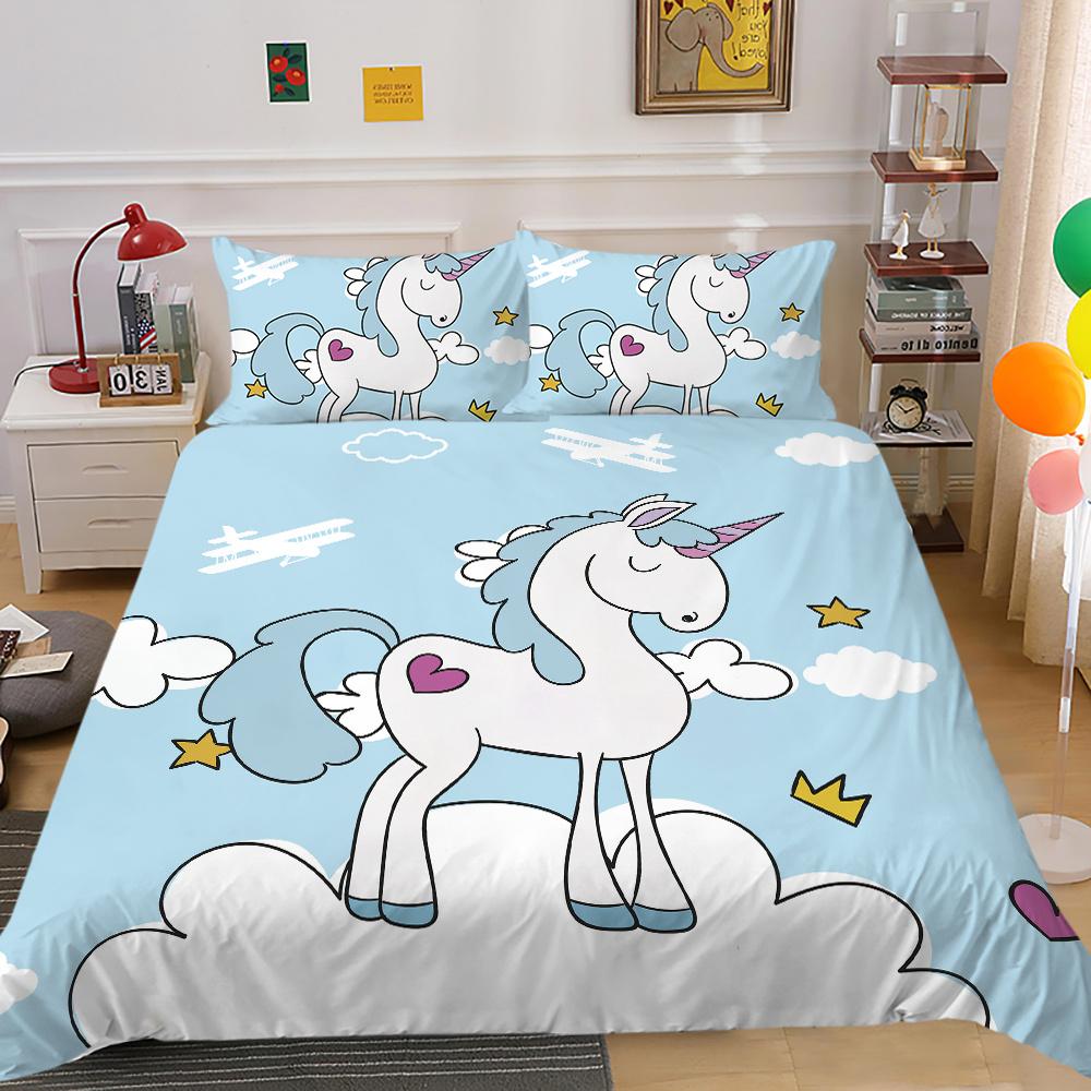 2023 Nový styl Unicorn Printing 3D ložní oblek 100% polyester Ložnice Dekor z mikrovlákna Pohodlný luxusní povlak na přikrývku