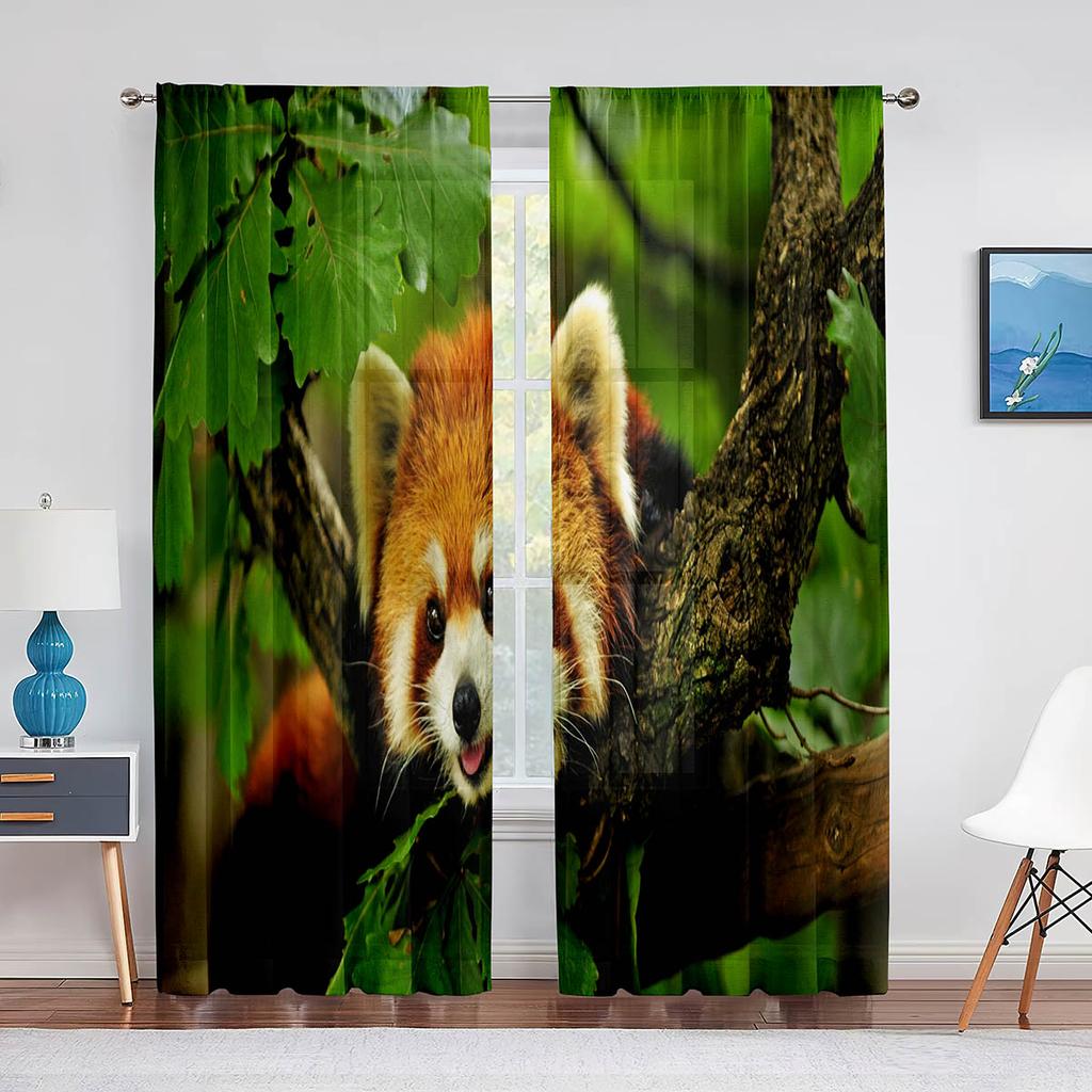 Tenda in Voile Trasparente con Panda Rosso per Soggiorno Camera da Letto Cucina Decorazioni per la Casa Animale Carino Trattamento in Chiffon Tende in Tulle per Finestre