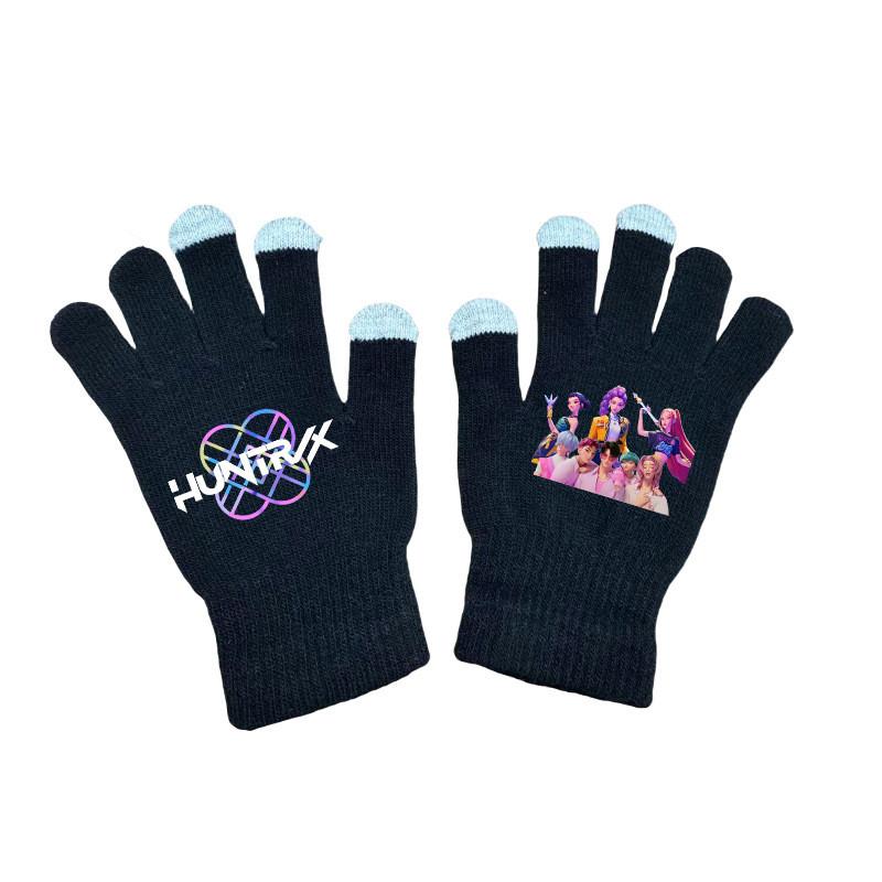 Kids Boys Girls Kpop Hunters Derpy Rumi Zoey Mira Printed Velvet Autumn Winter Warm Knitted Gloves
