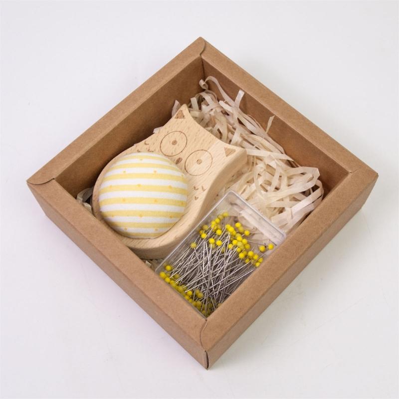 Pin Holder Wood Pin Cushion with 100Pcs 38mm Long Straight Sewing Pin for Fabric Sewing Dressmaking Needlework