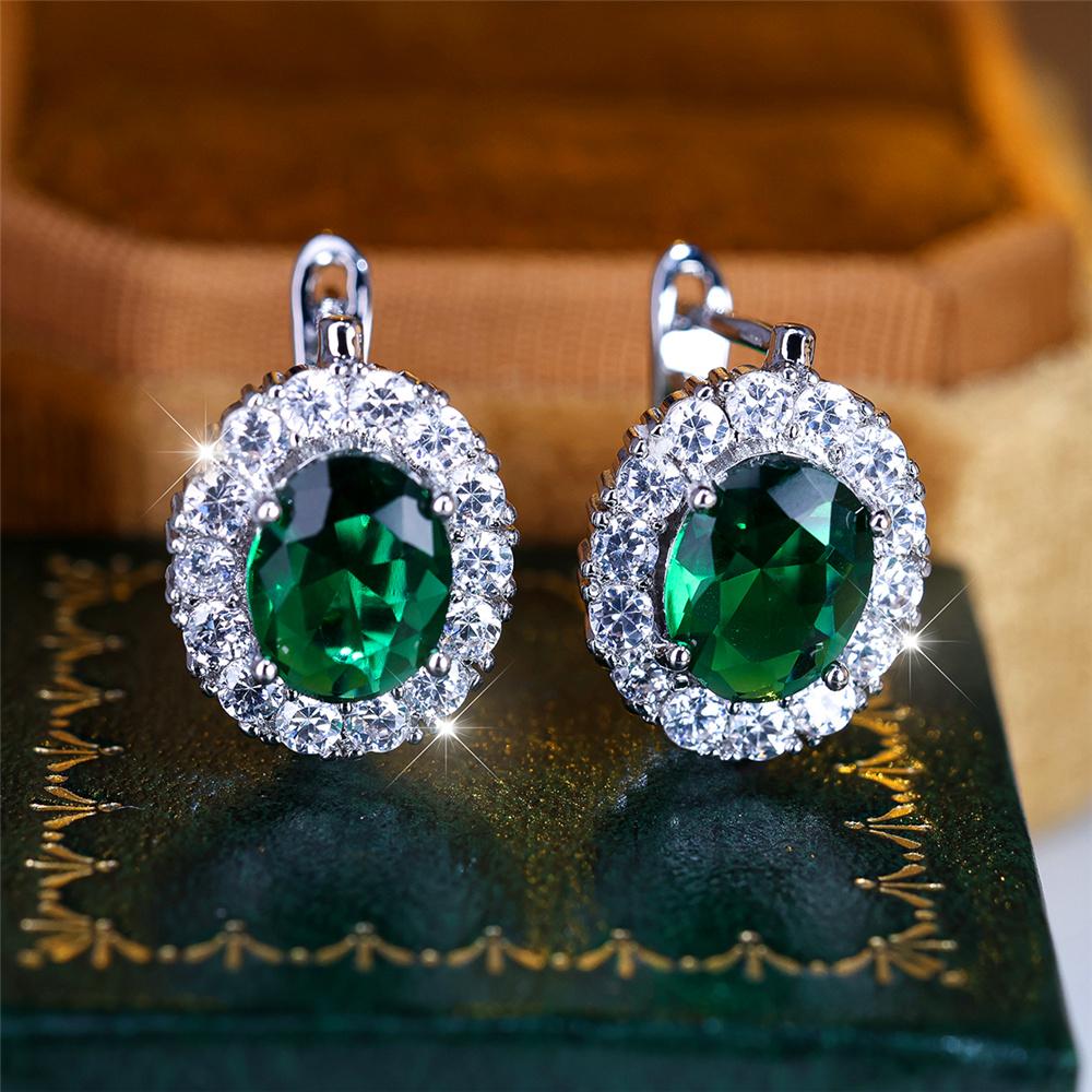 Cute Small Blue Green Zircon Stone Hoop Earrings For Women Charm Female Silver Color Wedding Jewelry Gift