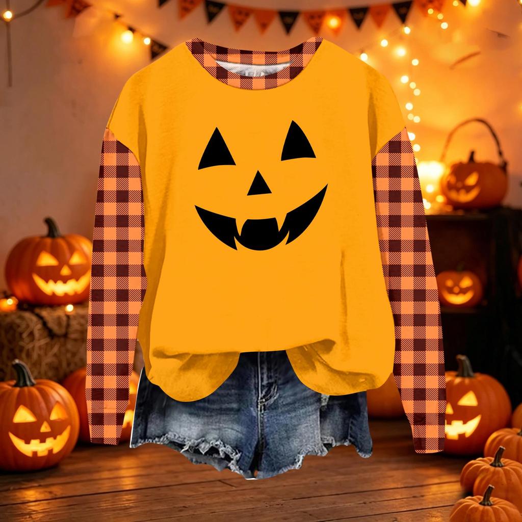 Women's Casual Loose Fit Long Sleeve Halloween Print Sweatshirt Pullover