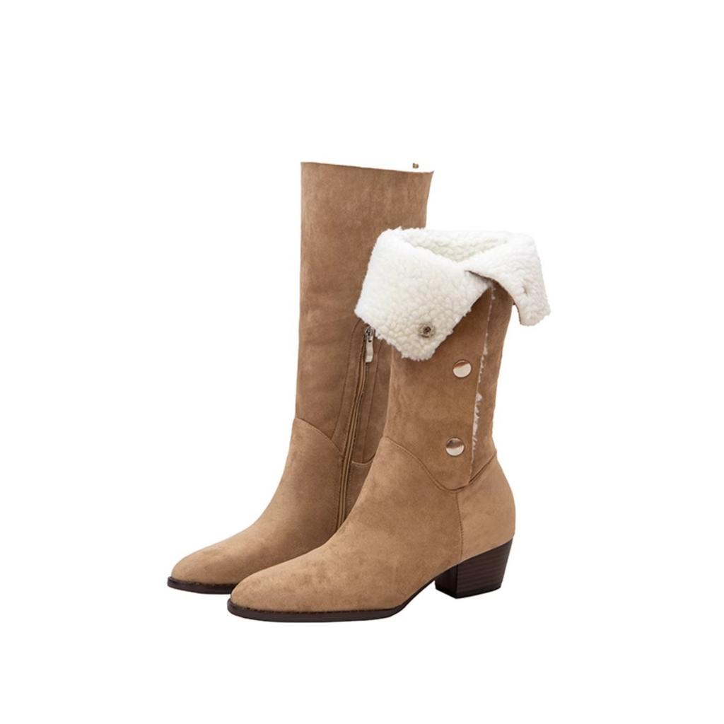 Spot second hair~ Pile boots 2025 new autumn and winter thick heel medium tube western fold knee boots