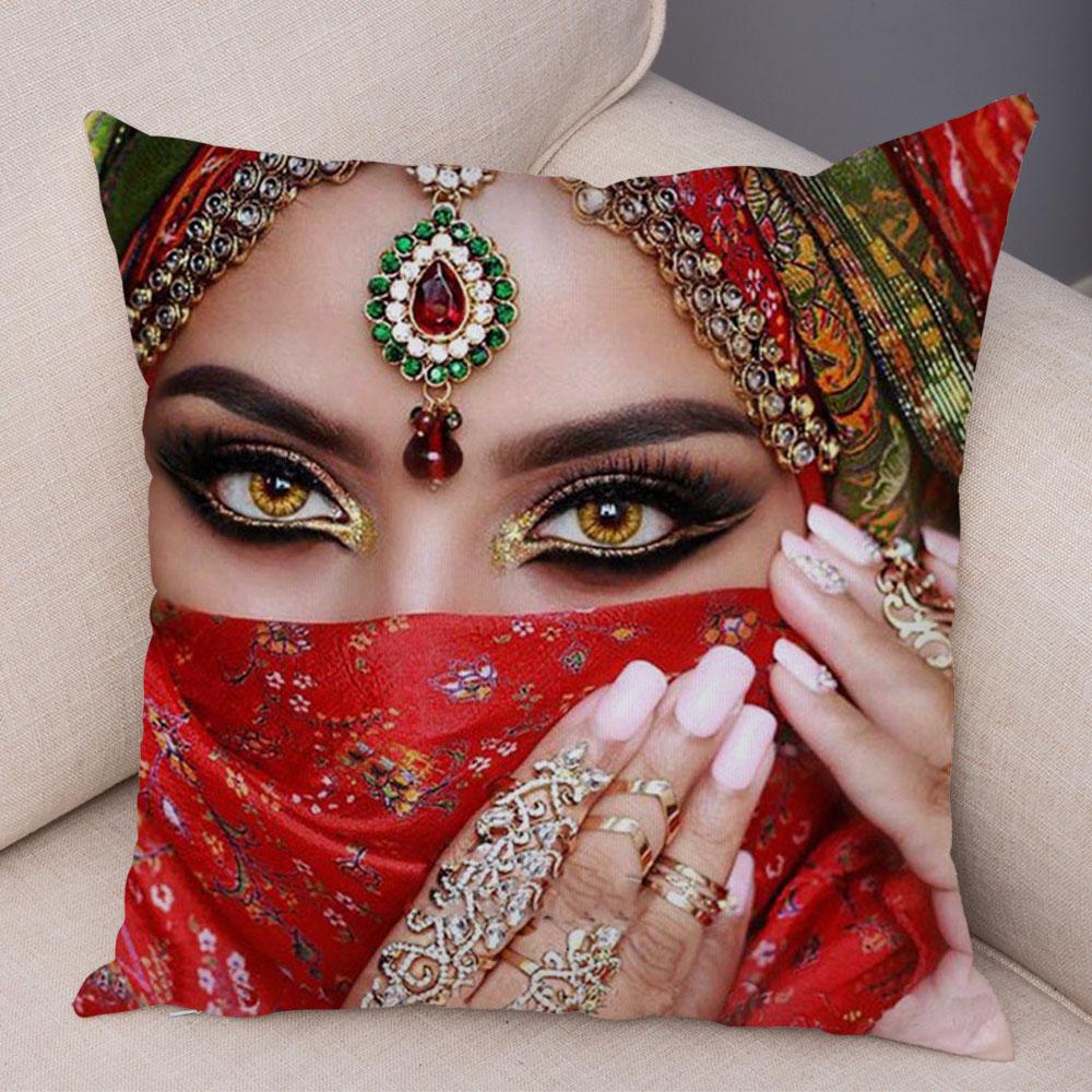 Beautiful Lady Pillow Case Decor Colorful Masked Woman Pillowcase Super Soft Plush Cushion Cover for Sofa Home Car Xcm