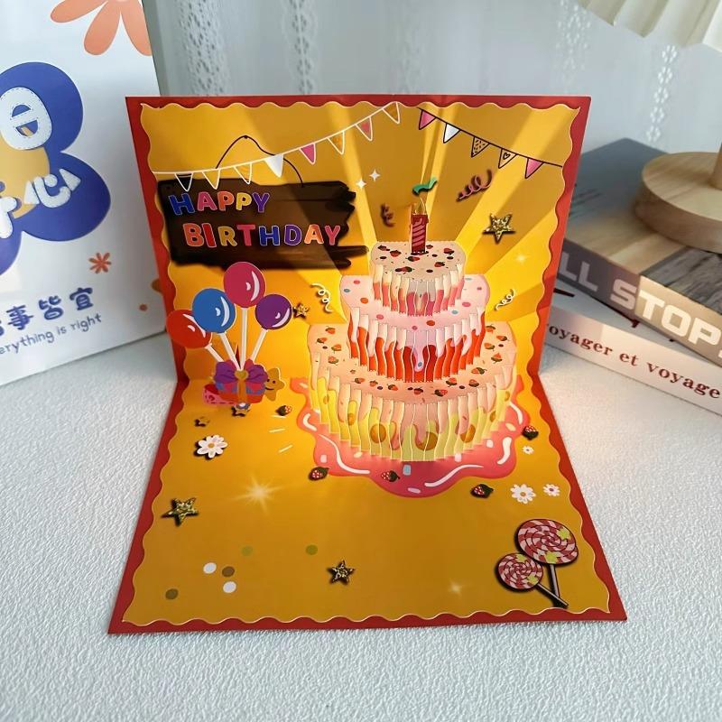 Birthday Greeting Card Creative 3D Strawberry Cake Music Lighting Advanced Blessing Cards For Friends Birthday Supplies