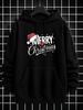 Unisex Christmas Sweatshirt with Santa Hat & Merry Christmas Print - Kangaroo Pocket Hoodie, Casual Streetwear Pullover Hoodie Suitable for Winter Hol