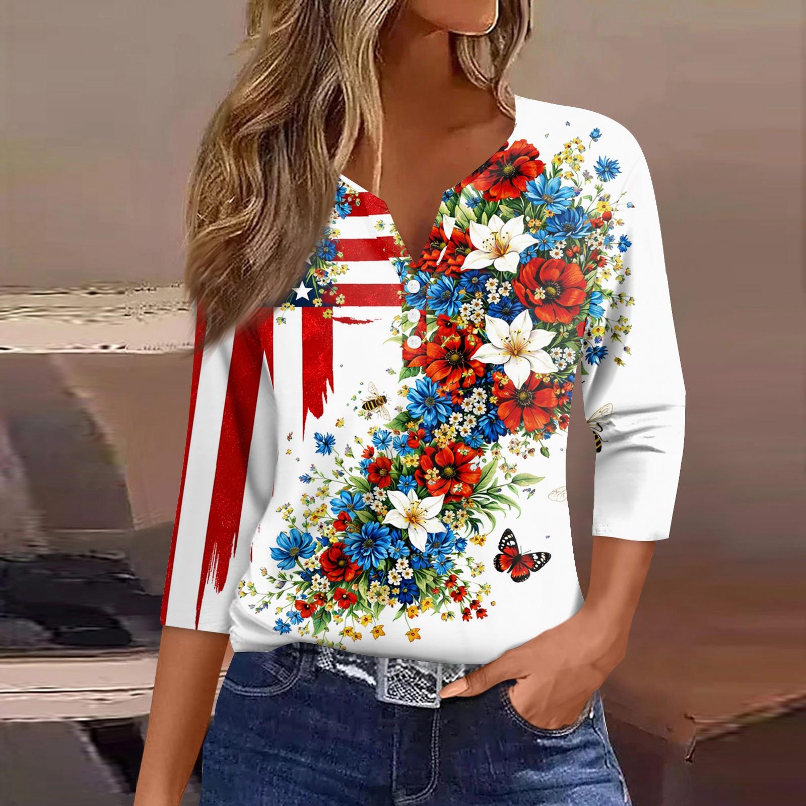 

Women s T Shirt Tee Printed Button Short Sleeve Tunic Daily Weekend Fashion Basic V- Neck Regular Top XL білий