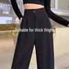 Women's Black Wide-Leg High-Waist Drape Pants - Spring 2024 Fashion