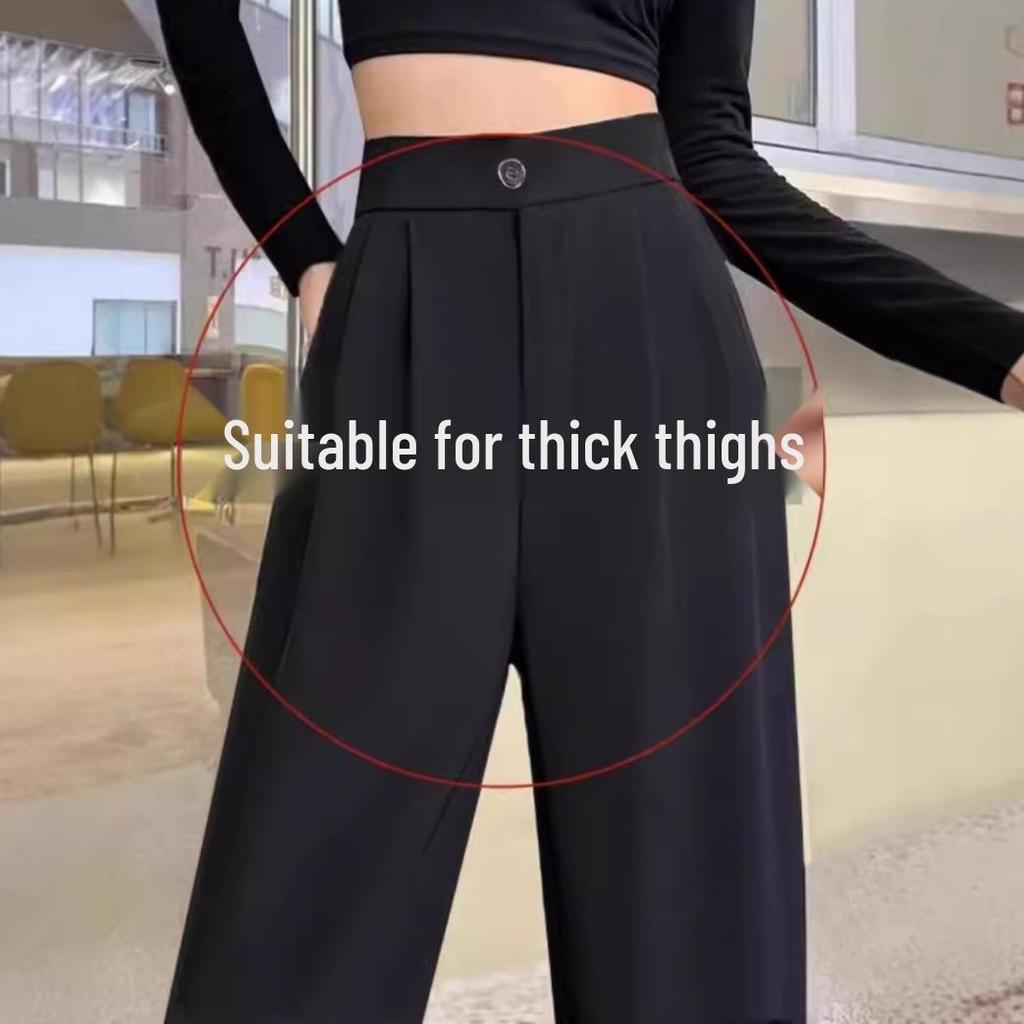 Women's Black Wide-Leg High-Waist Drape Pants - Spring 2024 Fashion