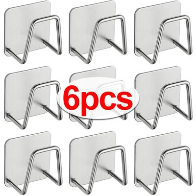 1-6pcs Kitchen Stainless Steel Sink Sponges Holder Self Adhesive Drain Drying Rack Shelf Household Wall Hooks Storage Organizer