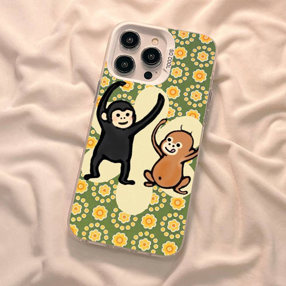 Curious G-George Monkey Phone Case For iPhone 17 Air 16 15 14 11 12 13 Pro Max Plus X XR XS Colored Silver Hard Cover