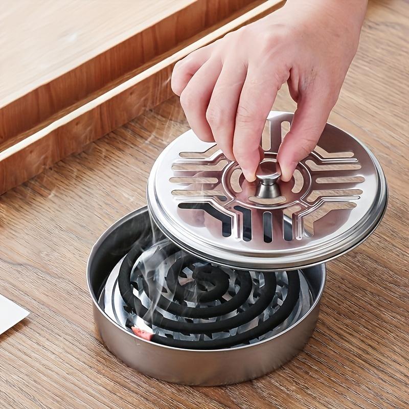 Stainless Steel Mosquito Coil Tray With Cover Round Mosquito Coils Holder Large Portable Mosquito Coil Holder Home Accessories
