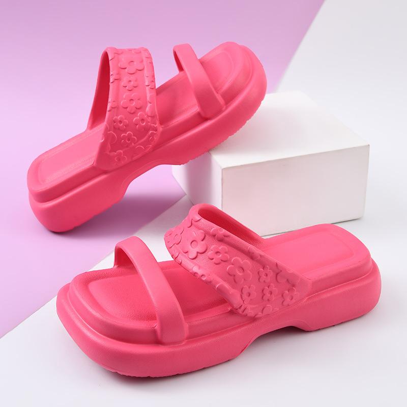 Two Women with Sandals Fashion Trend Heightened Platform Eva Household Slippers Summer Wear Non-slip Beach Sandals