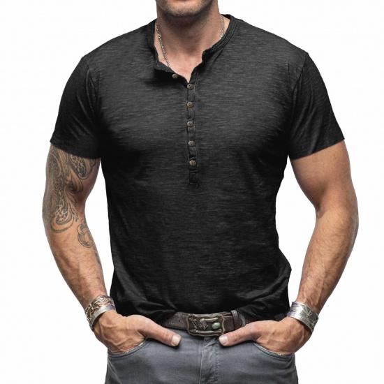 Summer Men's Casual Men's Tops Classic Men's Henley Shirt Bamboo Cotton Pure Cotton Short Sleeve T-Shirt Cool Feeling