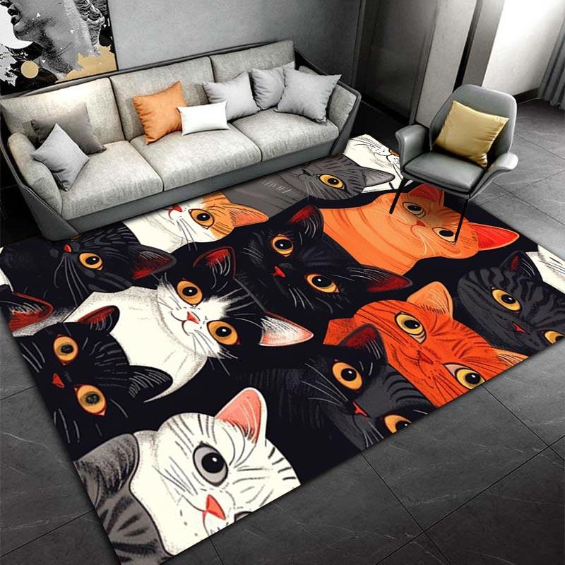 Cute Cartoon Cat Pattern Area Rug, Multicolor Modern Home Decor Suitable for use as an anti-slip for living room bedroom sofas