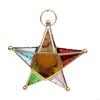 62KD Wind Resistant Tealight Lanterns Holder Colored Glass Panel and Iron Frame Moroccans Lamp Stand for Patios Garden Decors