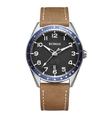 Fashion Quartz Watch with Khaki Leather Strap and Waterproof Watch Men's Silver-Black