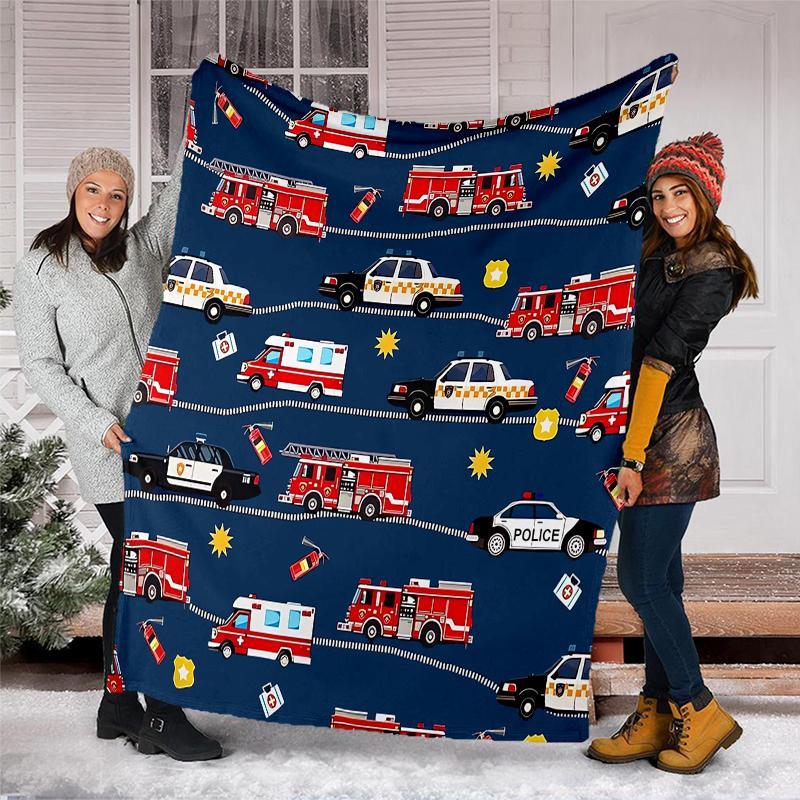 fire truck Theme Printed Blanket - Perfect for Couch, Bed, Travel & Outdoor Use | Machine Washable, Cozy & Durable.