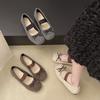 French retro light mouth bow with hairy single shoes women's 2025 new cute ballet shoes grandma shoes