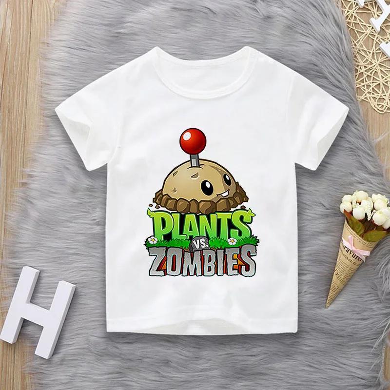 Summer Plants Vs Zombies Printed Casual TShirt Boys Girls Short Sleeve Top for Middle School Students Family Matching Outfits
