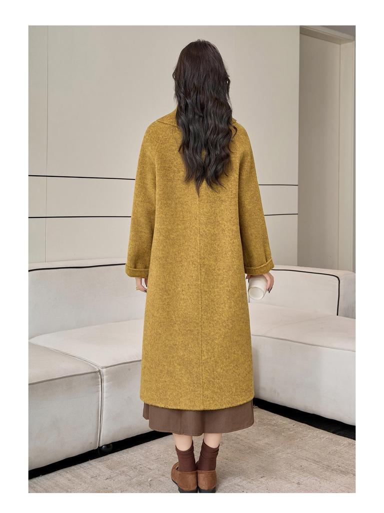 2025 Autumn/Winter Korean A-Line Cashmere Wool Overcoat with Doll Collar - Loose, Plus Size Fashion.