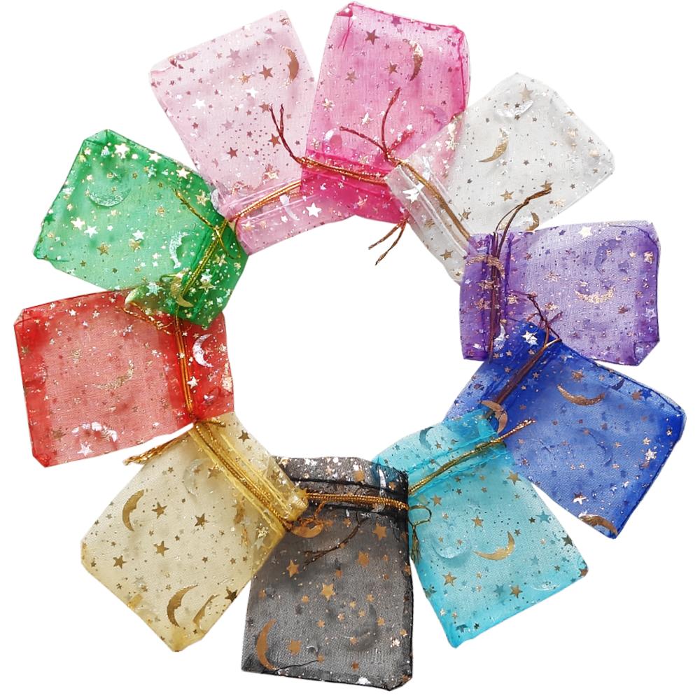 

25/50/100pcs Moon Star Organza Gift Bag Multicolor Jewelry Gifts Pouches For Wedding Party Candy Bag Jewelry Packing Wholesal 50pcs&7x9cm