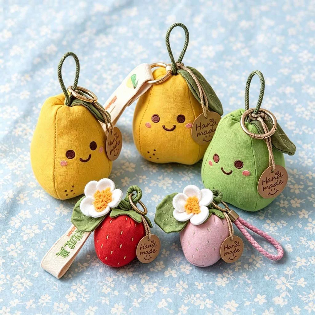 Apple And Pear Plush Keychain With Polyester Material For Cute Gift And Decoration