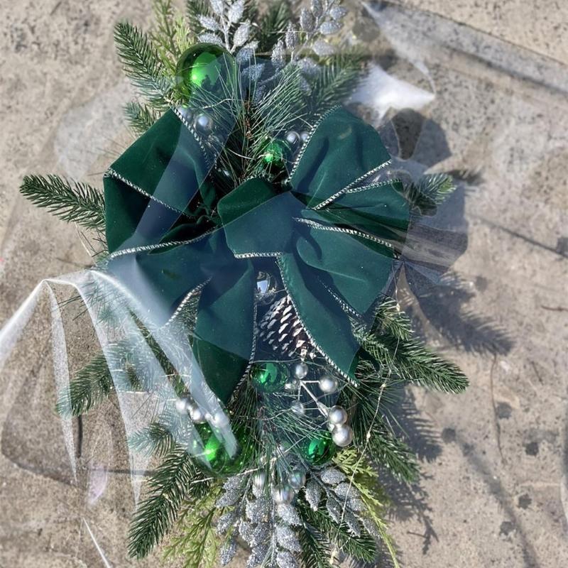 Christmas Wreath Hanging Garland Rattan Bow Front Door Staircase Garden Xmas