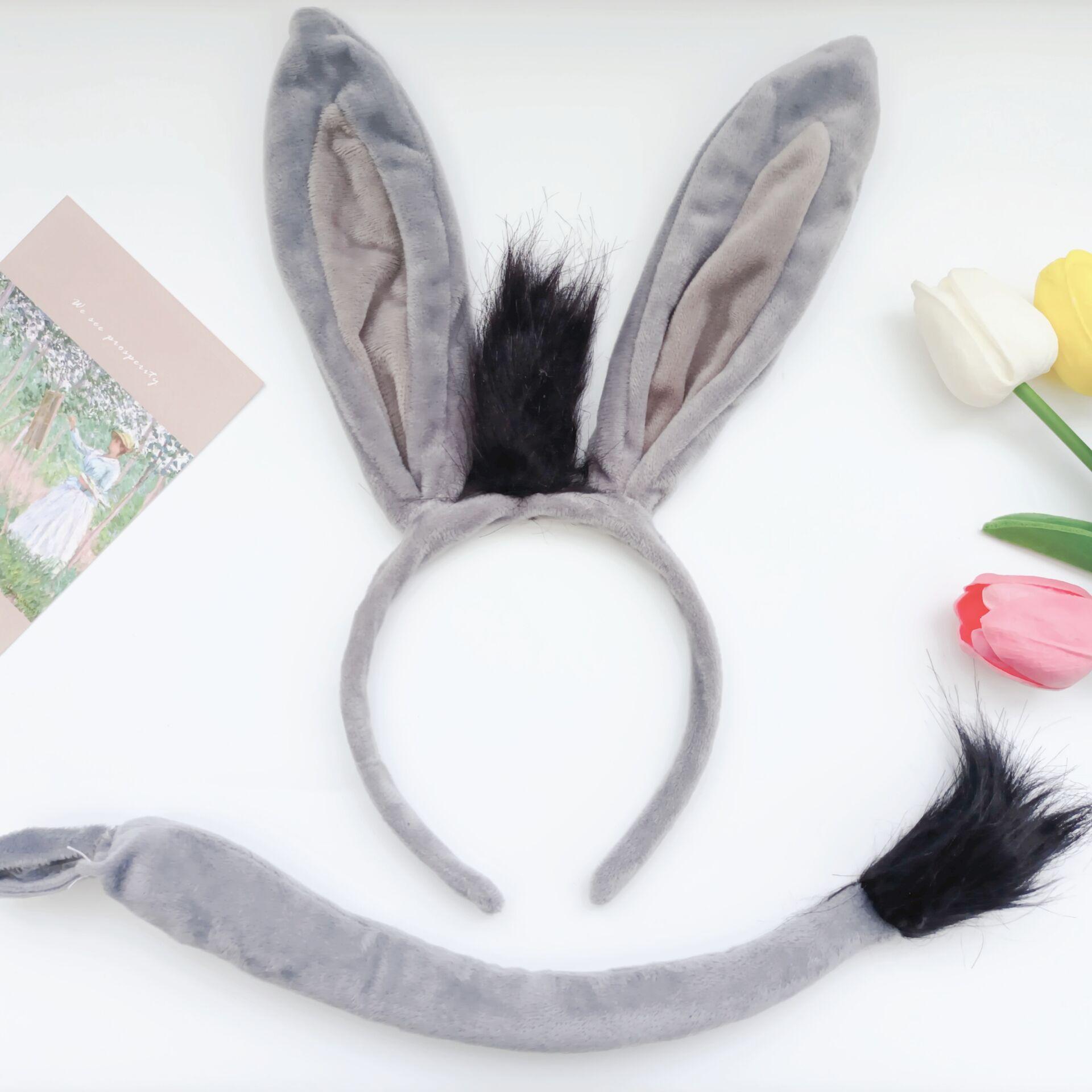Wholesale Animal Ear Costume Set Ears Headband Tail Animal Dress up Set Fancy Dress Costume Party Decoration Accessory серый