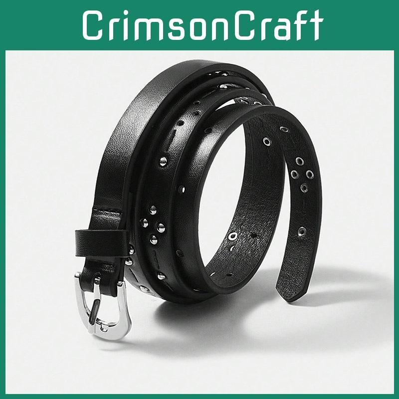 Simple Color Solid Rivet Decoration Women Casual Slim Waist Belt For Daily Use