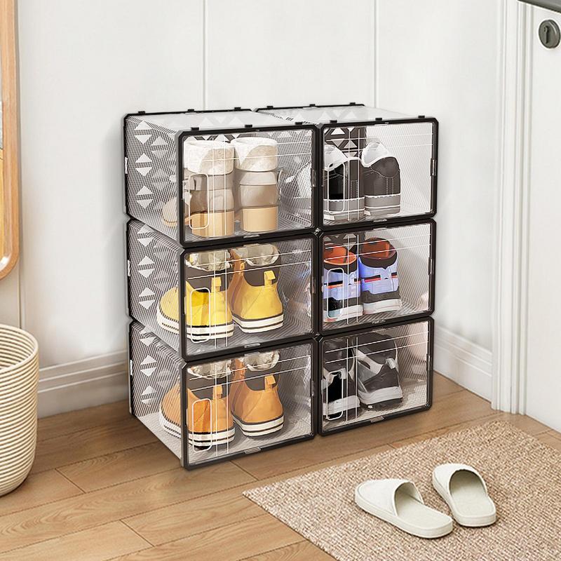 Shoe Storage Box 6x Stackable Shoe Bin Holder Space Saving Shoes Display Case Dustproof Home Storage Organization For Bedroom