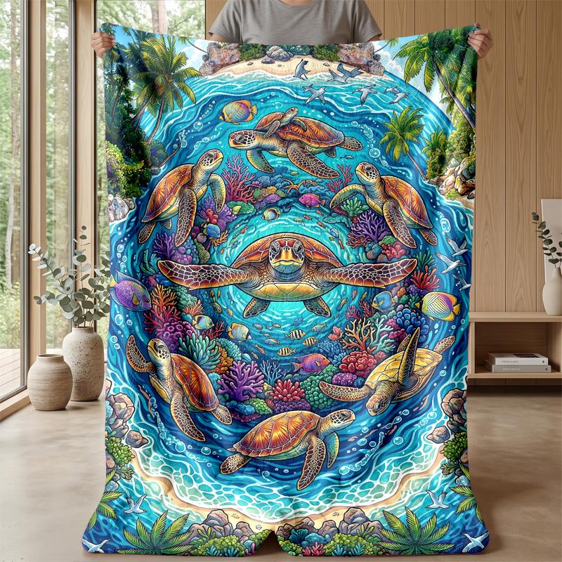 Ocean Turtle Journey Theme blanket Lightweight Warm Flannel Blanket Decorative Throw Blanket for Home Decoration