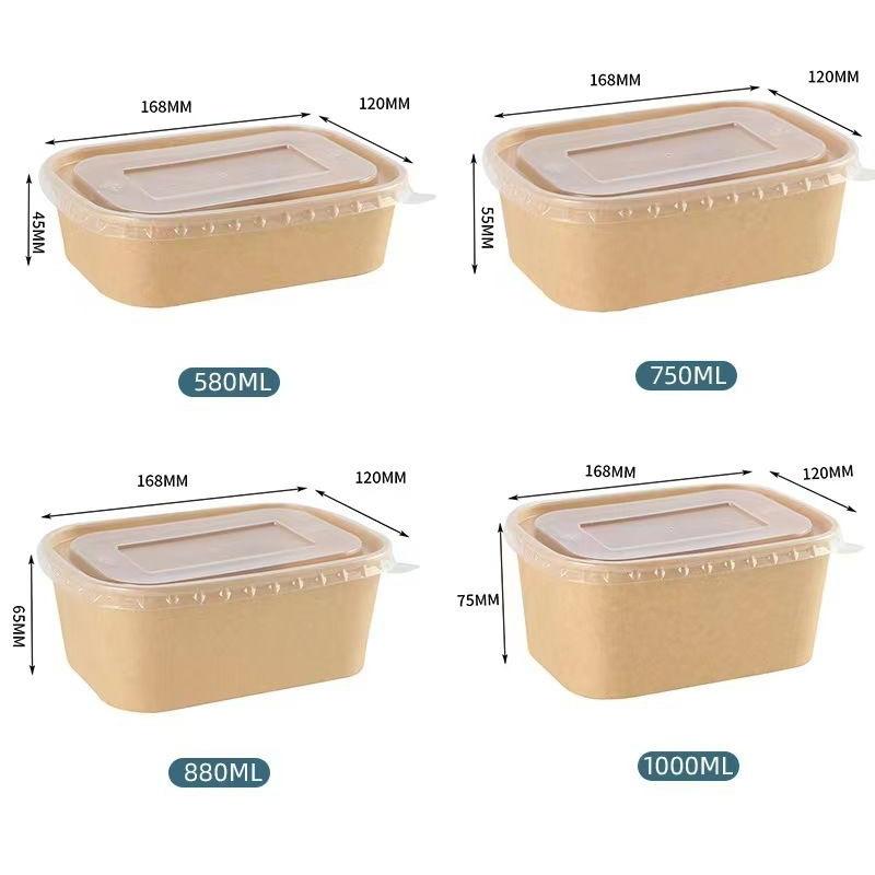 Obdélníková papírová krabice, jednorázová papírová krabice na oběd, pikniková krabice, krabice s vynášením, krabice na balení, miska Bento na venčení