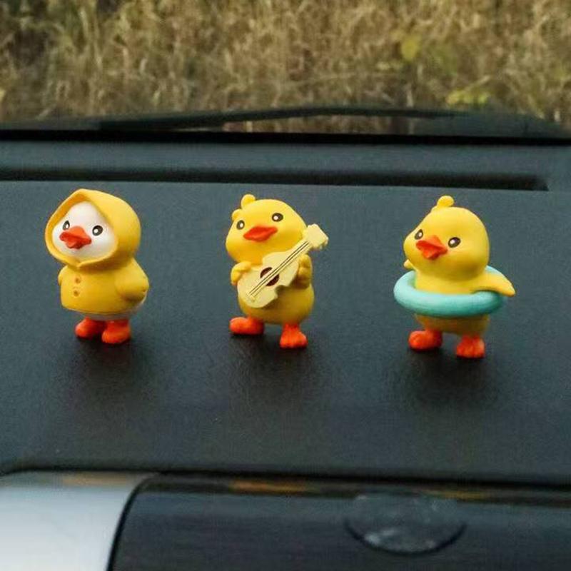3/6pcs Cartoon Resin Little Yellow Duck Model Car Center Console Decor Cute Car Ornaments Auto Interior Dashboard Accessories