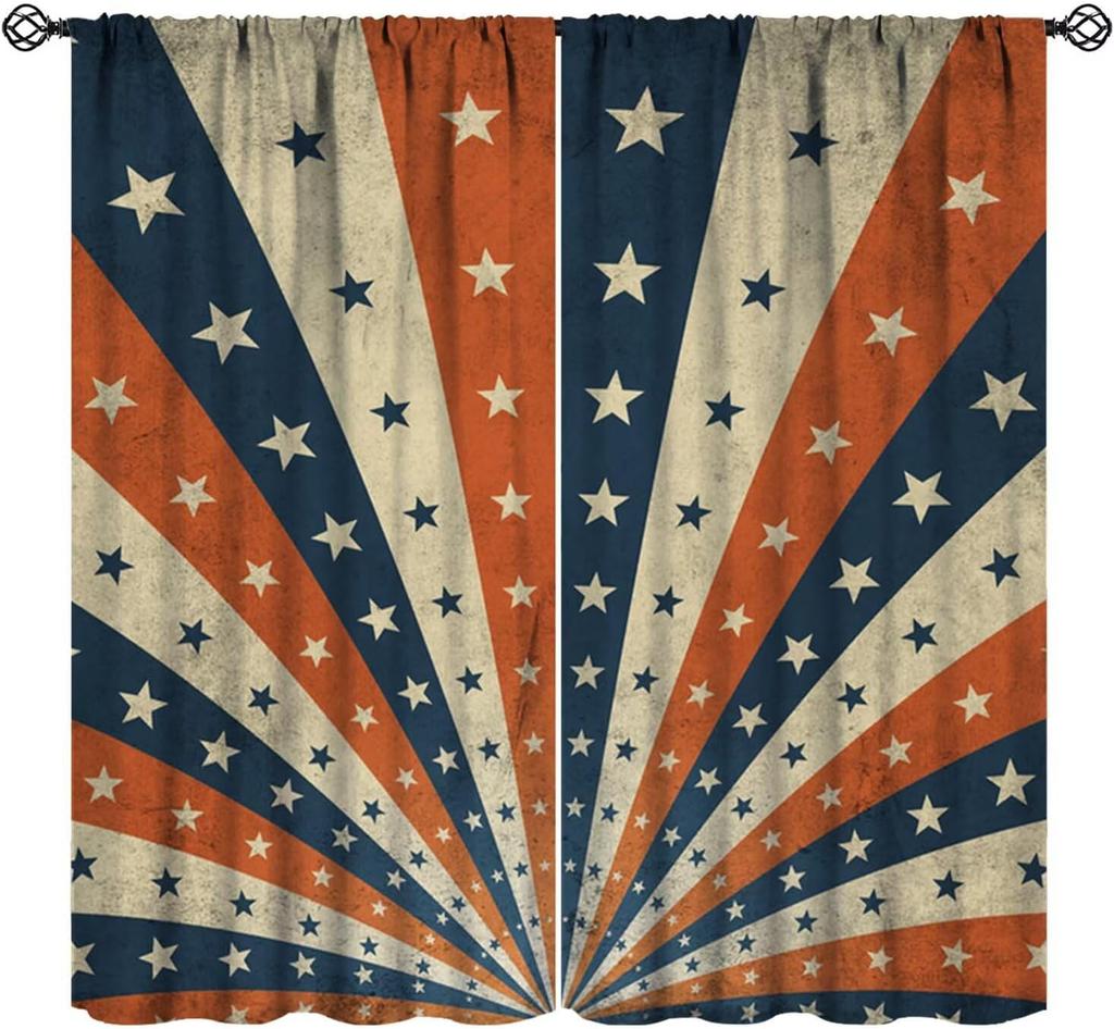 Farmhouse American Flag Curtains Boys Army Green Camo Vintage Stripe Us Print Window Kitchen Bedroom Curtain Polyester Ideal For Sleeping Area