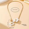 Women's Golden-Tone Double White Floral Pendant Necklace - Elegant Minimalist Chain Jewelry for Daily Wear & Parties, Versatile Year-Round Accessory,
