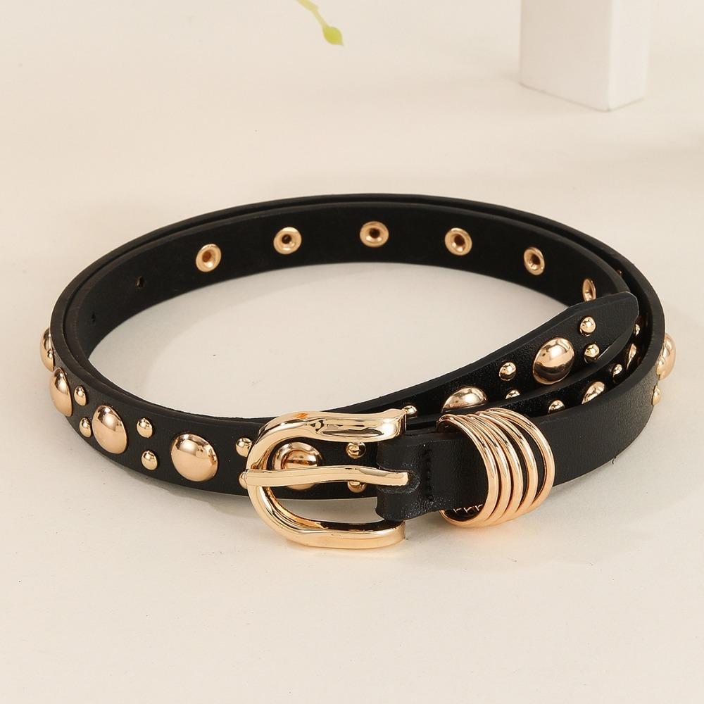 Metal Buckle Rivet Heavy Metal Belt Pu Leather Dress Waistband  Women's