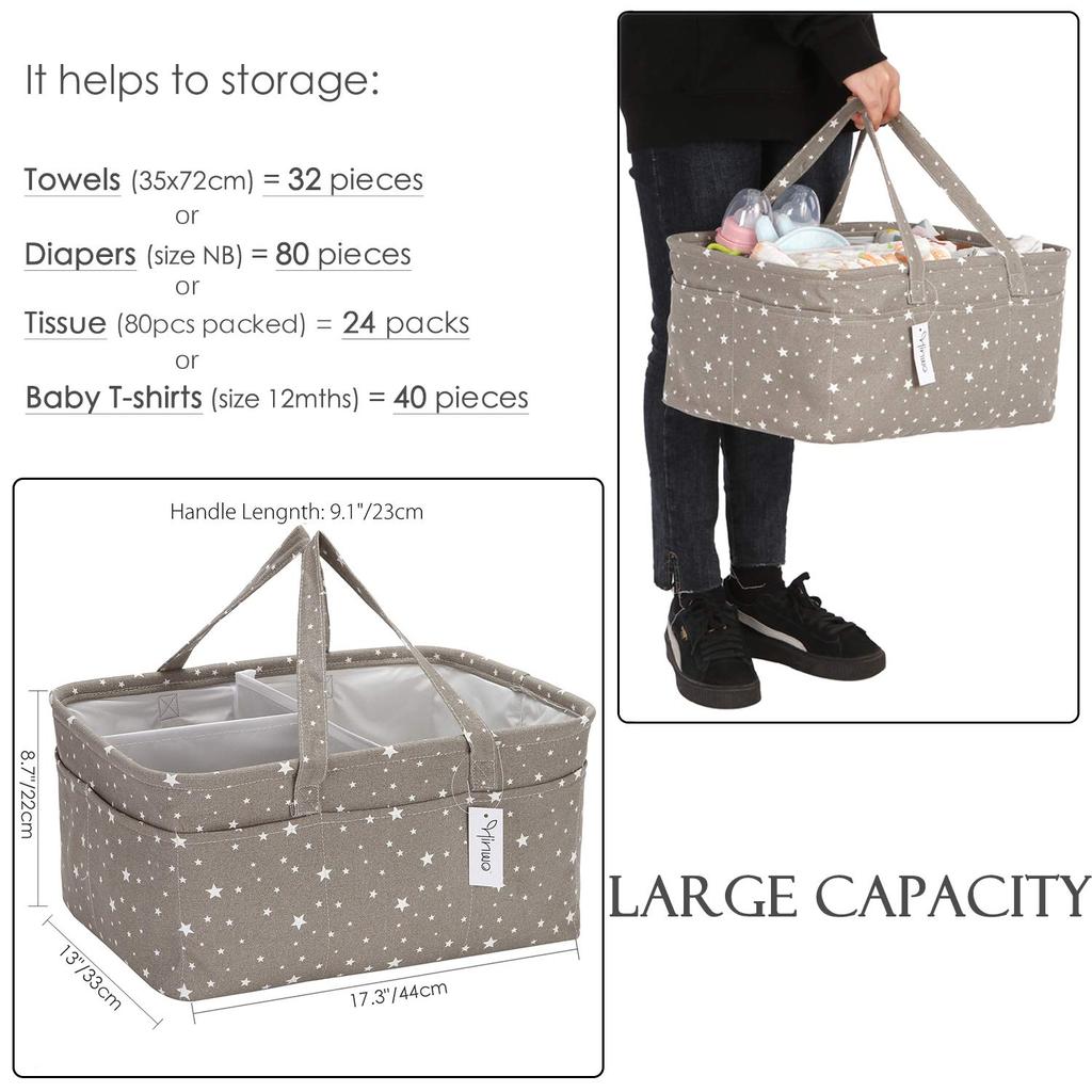 Hinwo Diaper Storage Diaper Baby Supplies Storage Baby Baby Gift Small Bag, Pouch, Case, Basket, Bag, Box, Foldable, Baby, Prep, (Gray, Star)
